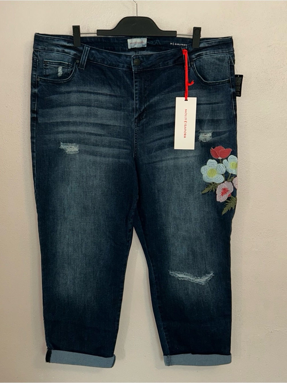 Embroidered Dark Indigo Straight Leg Women’s Jeans